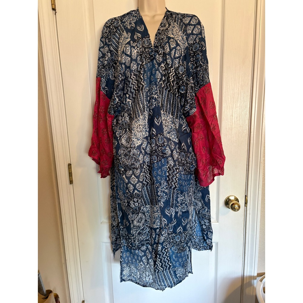 Natural Life Kimono Cardigan Womens OS Blue Pink Excellent Patchwork Duster